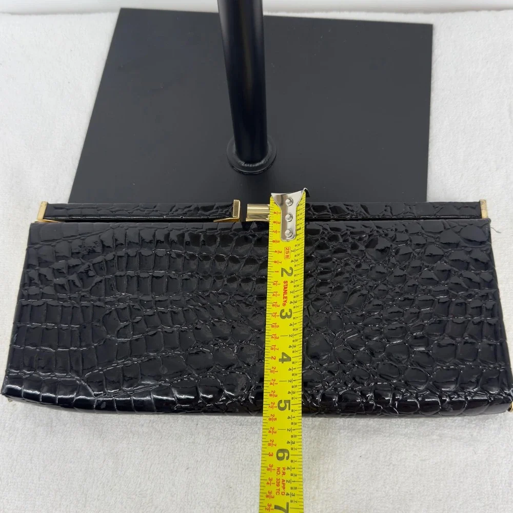 Joan Rivers Classics Collection Black Croc Embossed Patent Evening Clutch Bag